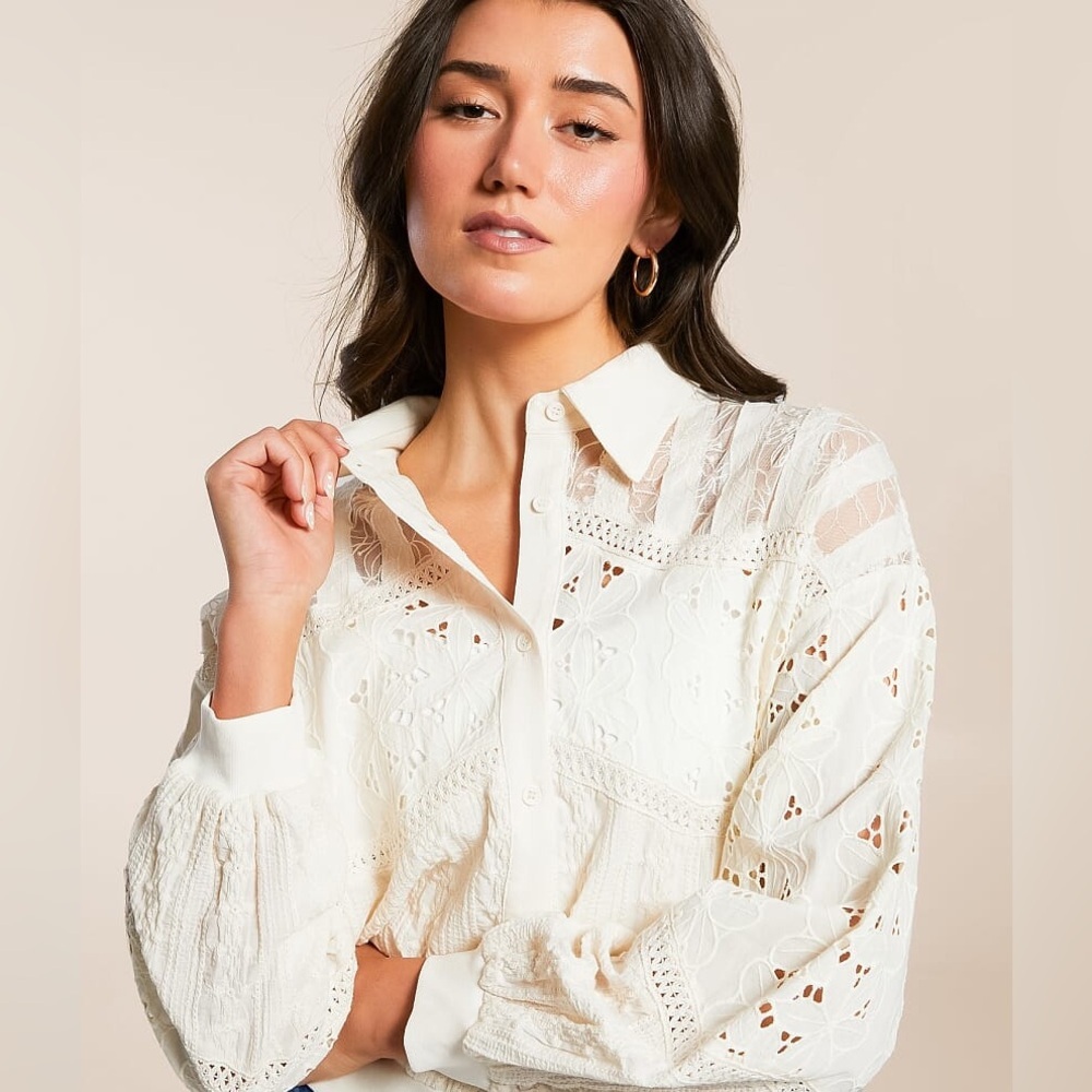 NWOT Miss Me Mixed Crochet Shirt Sz S - Picture 3 of 16